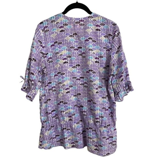 Koi by Kathy Peterson Style 148PR Peplum Drawstring Purple Turquoise Scrub Top - Picture 4 of 7